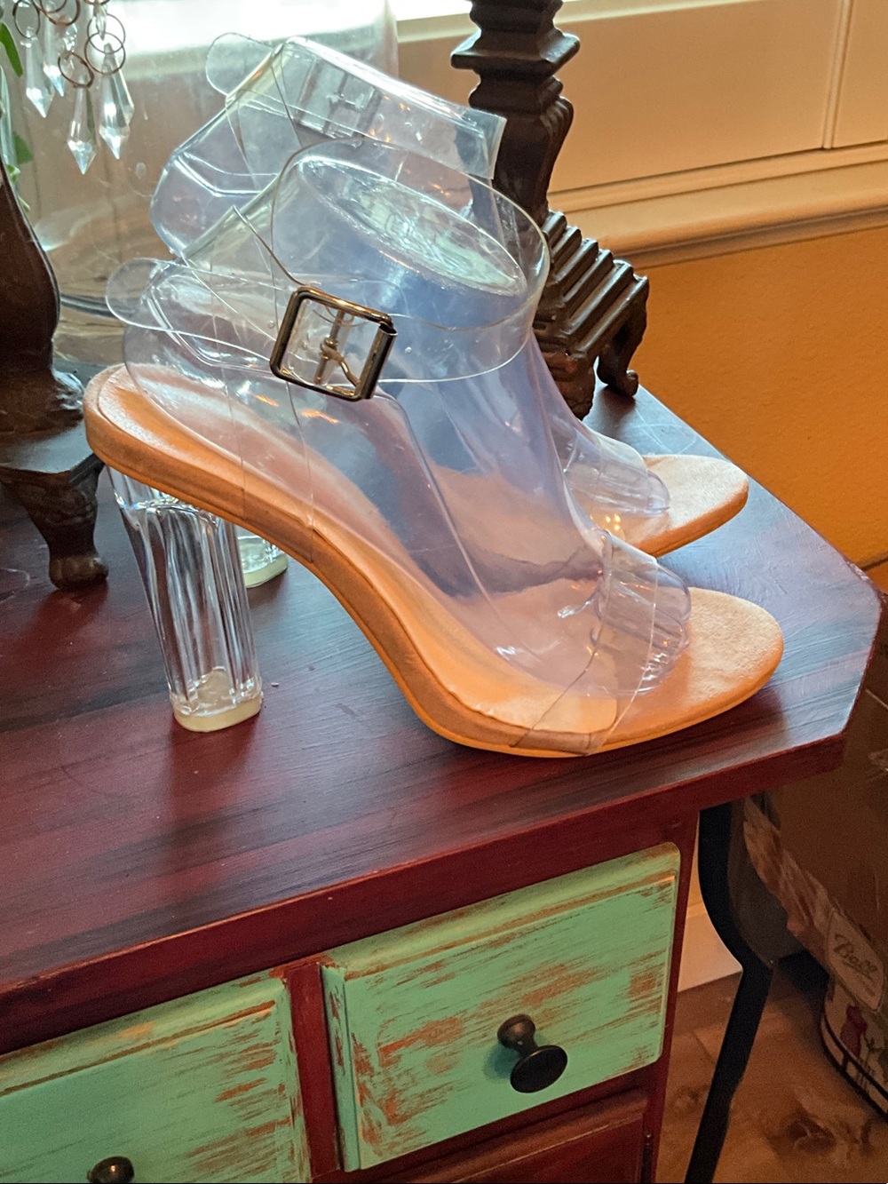 Clear PVC High Heel Sandals with Nude Footbed
